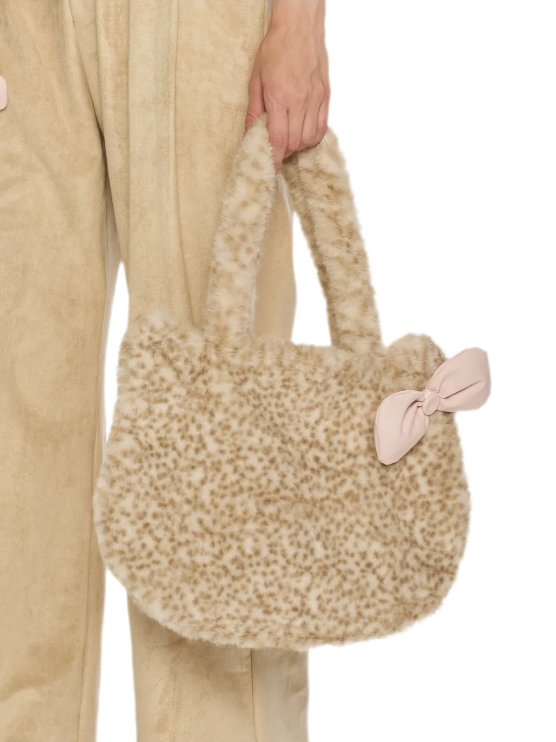 Luipaard-pluche schoudertas met strik