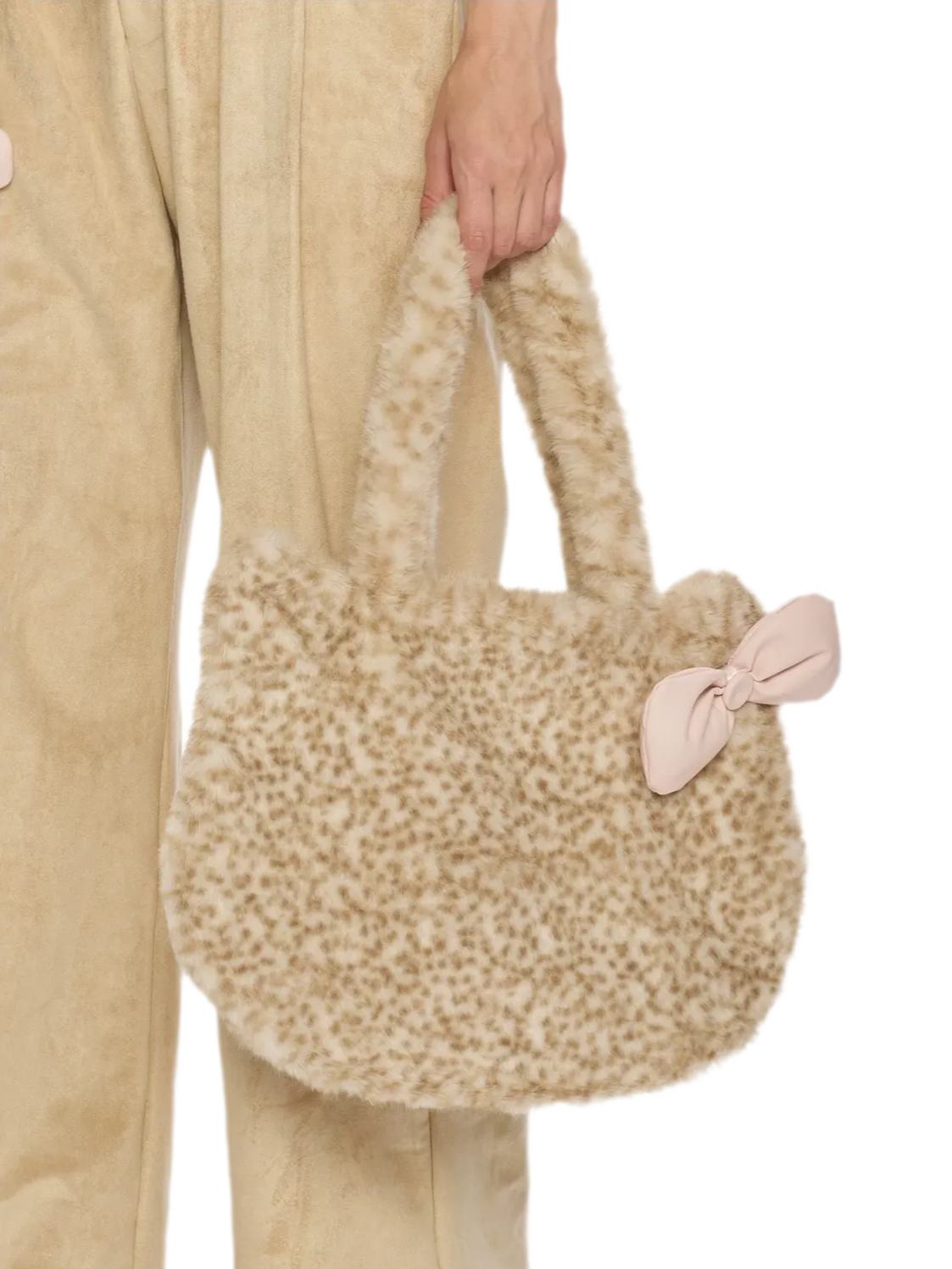 Leopard Plush Bow Shoulder Bag