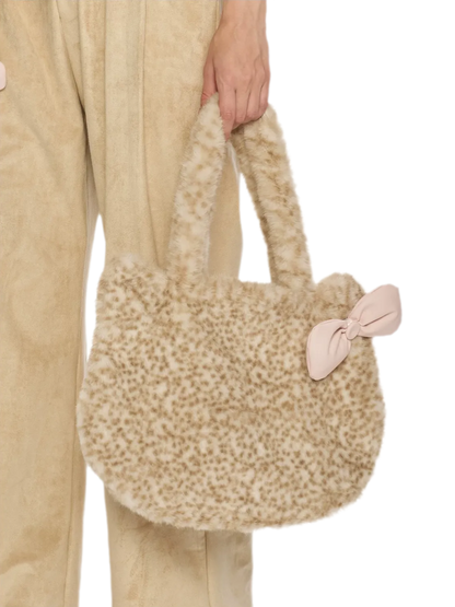 Leopard Plush Bow Shoulder Bag