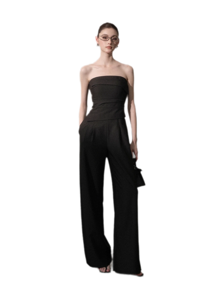 Ruched Strapless Wide-Leg Jumpsuit