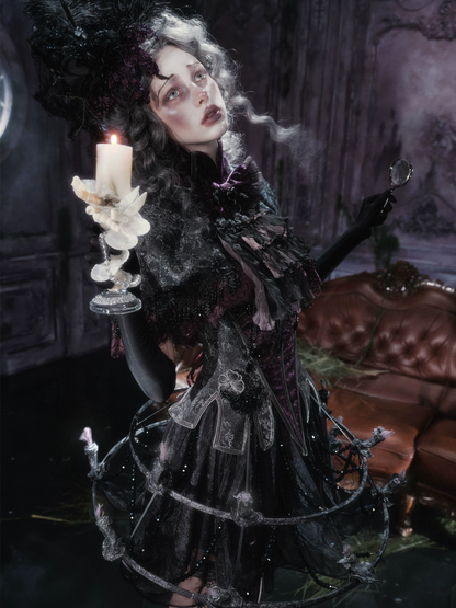 Chân váy dạ hội gothic xếp tầng đính hạt cườm