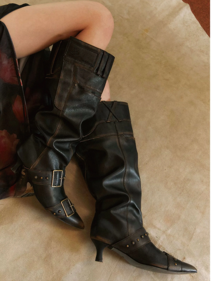 Gebürstete Slouchy-Kniehohe Stiefel