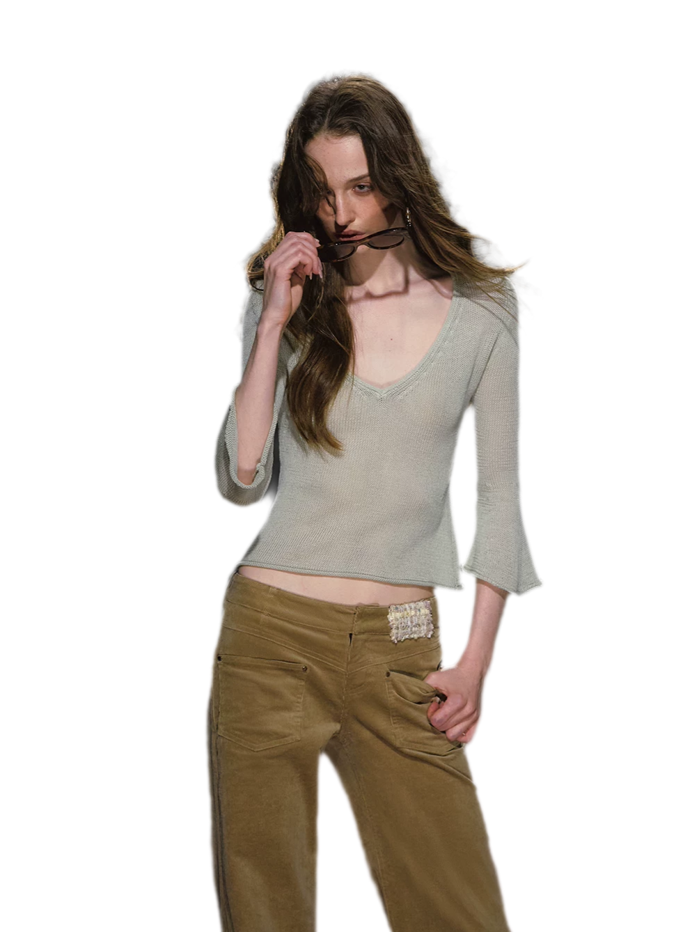 Sheer Bell Sleeve Knit Top