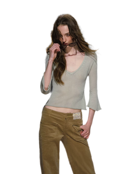 Sheer Bell Sleeve Knit Top
