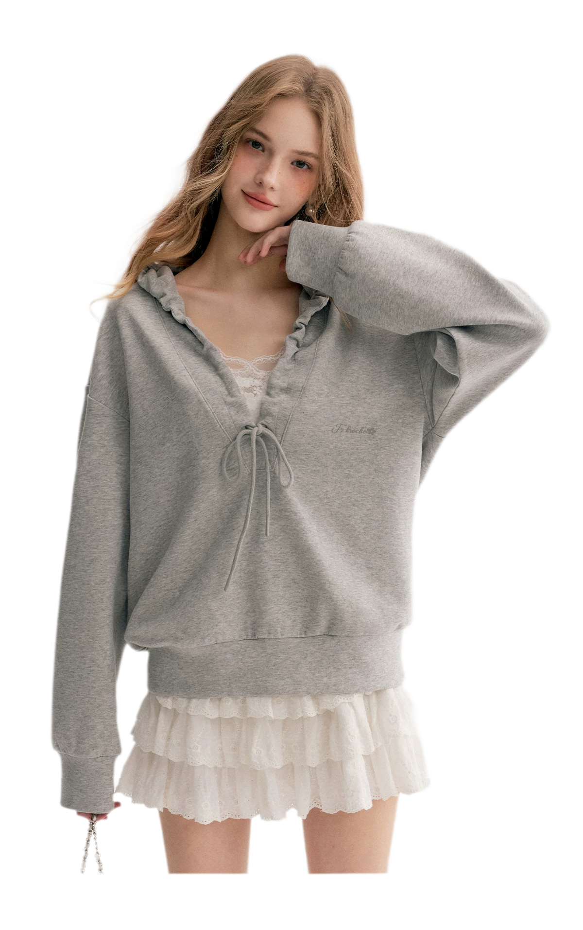 Cotton-Feel Ruched Oversized Hoodie