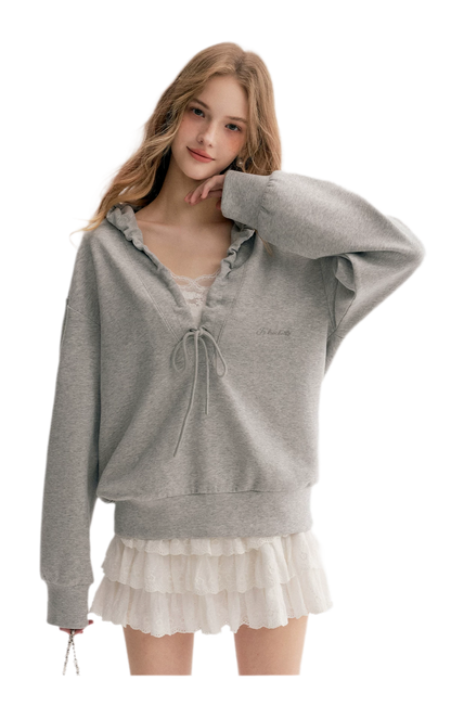 Cotton-Feel Ruched Oversized Hoodie