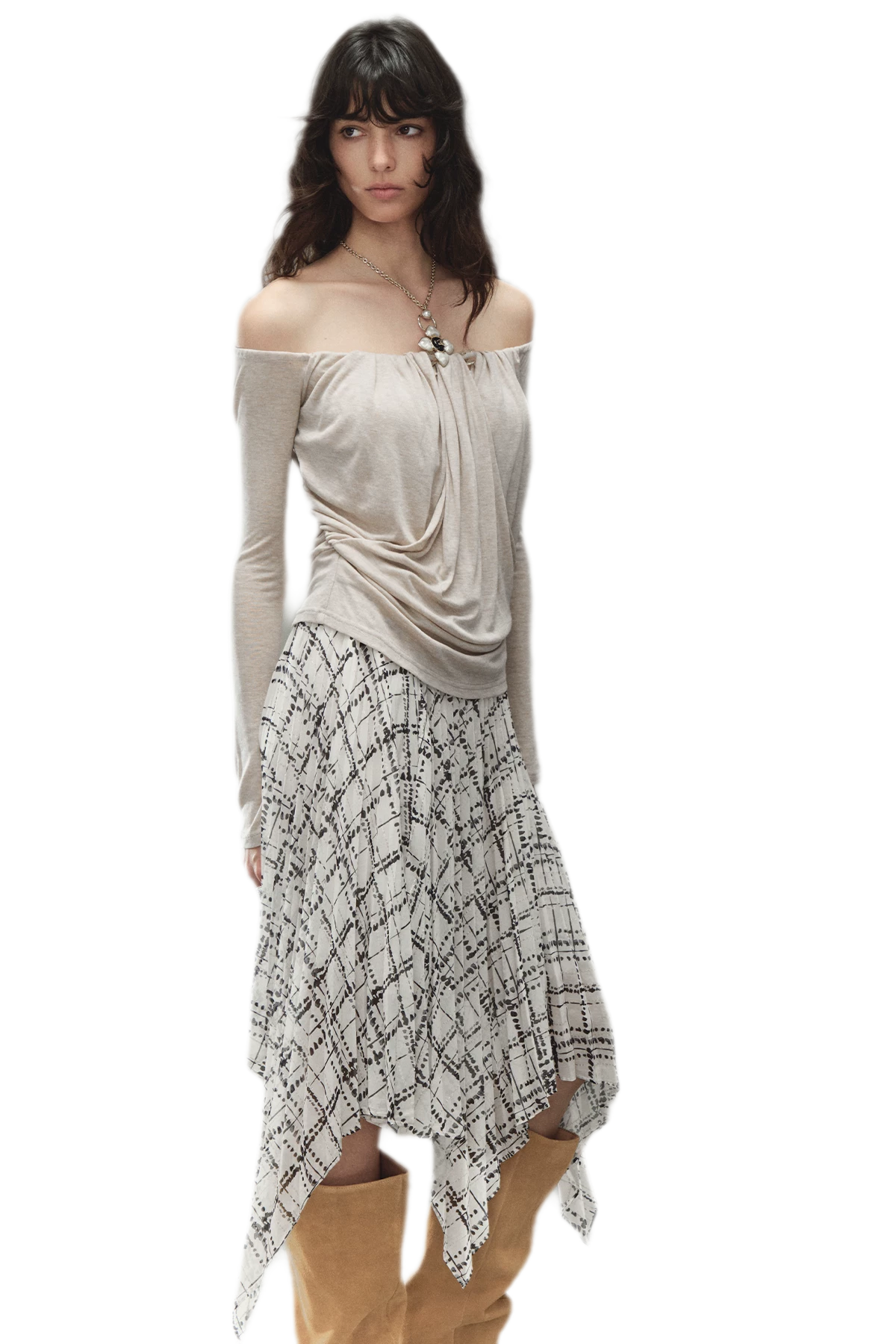 Tencel Wool Off-Shoulder Top