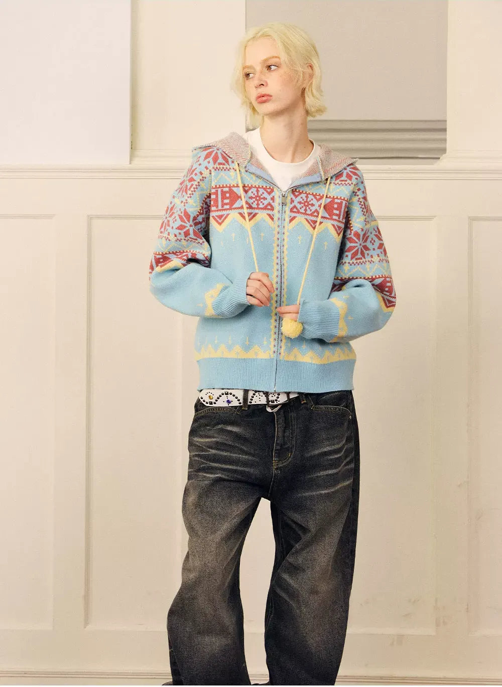 Fair Isle Hooded Zip Cardigan