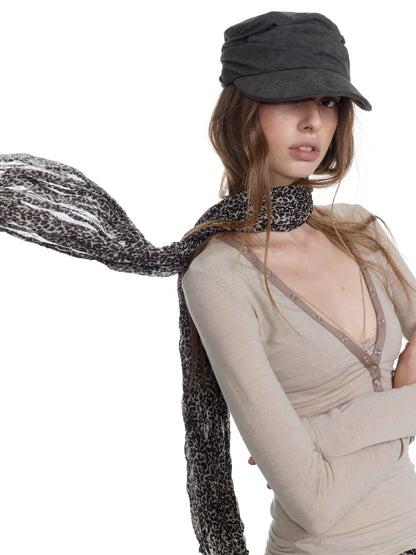 Pleated Leopard Print Scarf