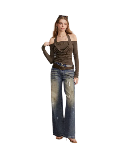 Washed Paint-Splatter Wide-Leg Jeans