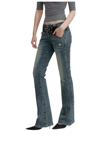 Washed Whisker Flared Jeans