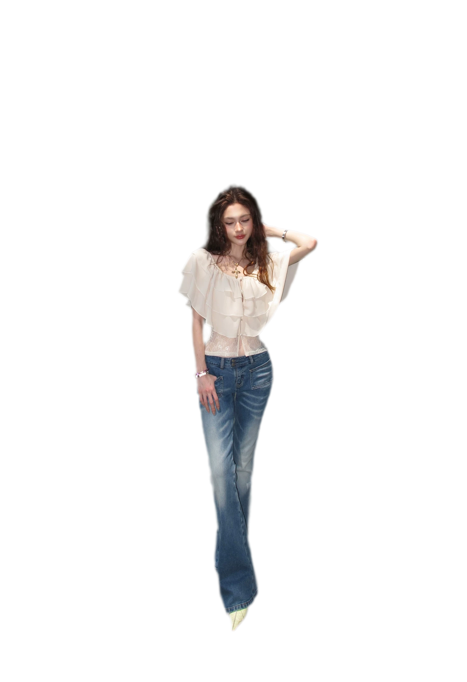 Milk Almond Ruffle Blouse