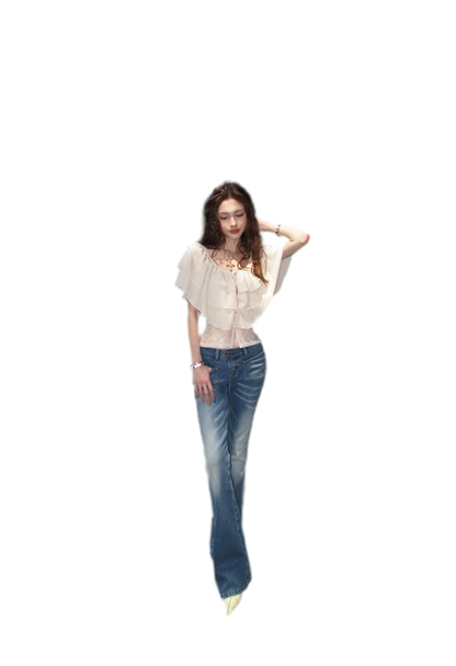 Milk Almond Ruffle Blouse