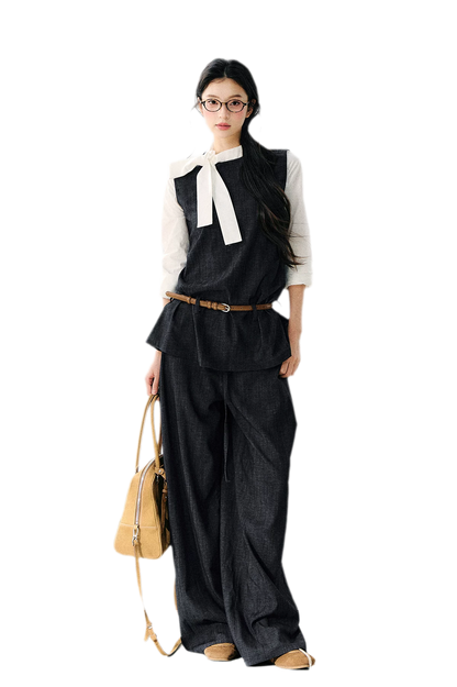 Faux Linen Wide Jeans