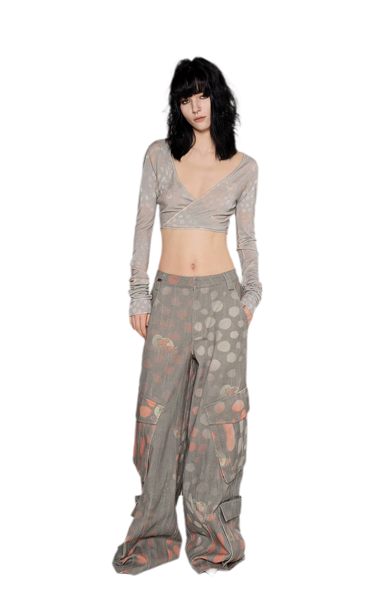 Printed Wide-Leg Cargo Pants