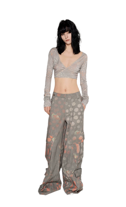 Printed Wide-Leg Cargo Pants