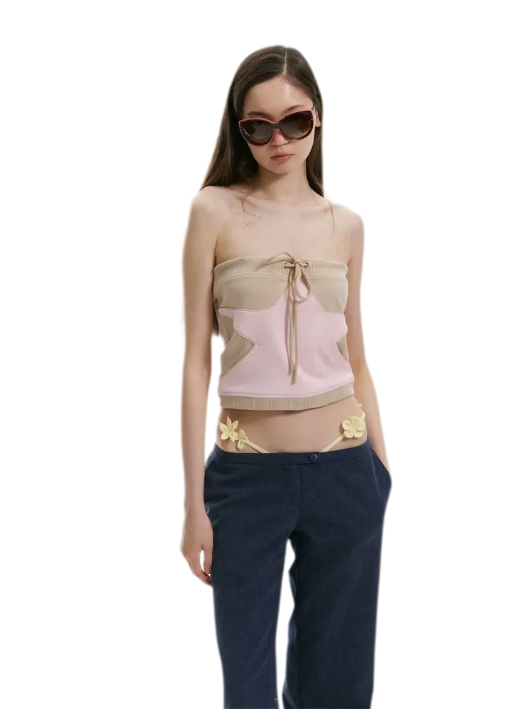 Star Ribbed Bandeau Top