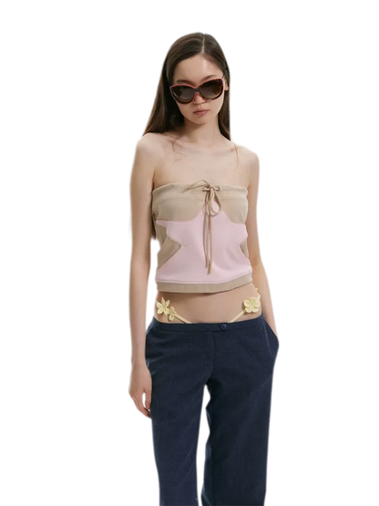 Star Ribbed Bandeau Top