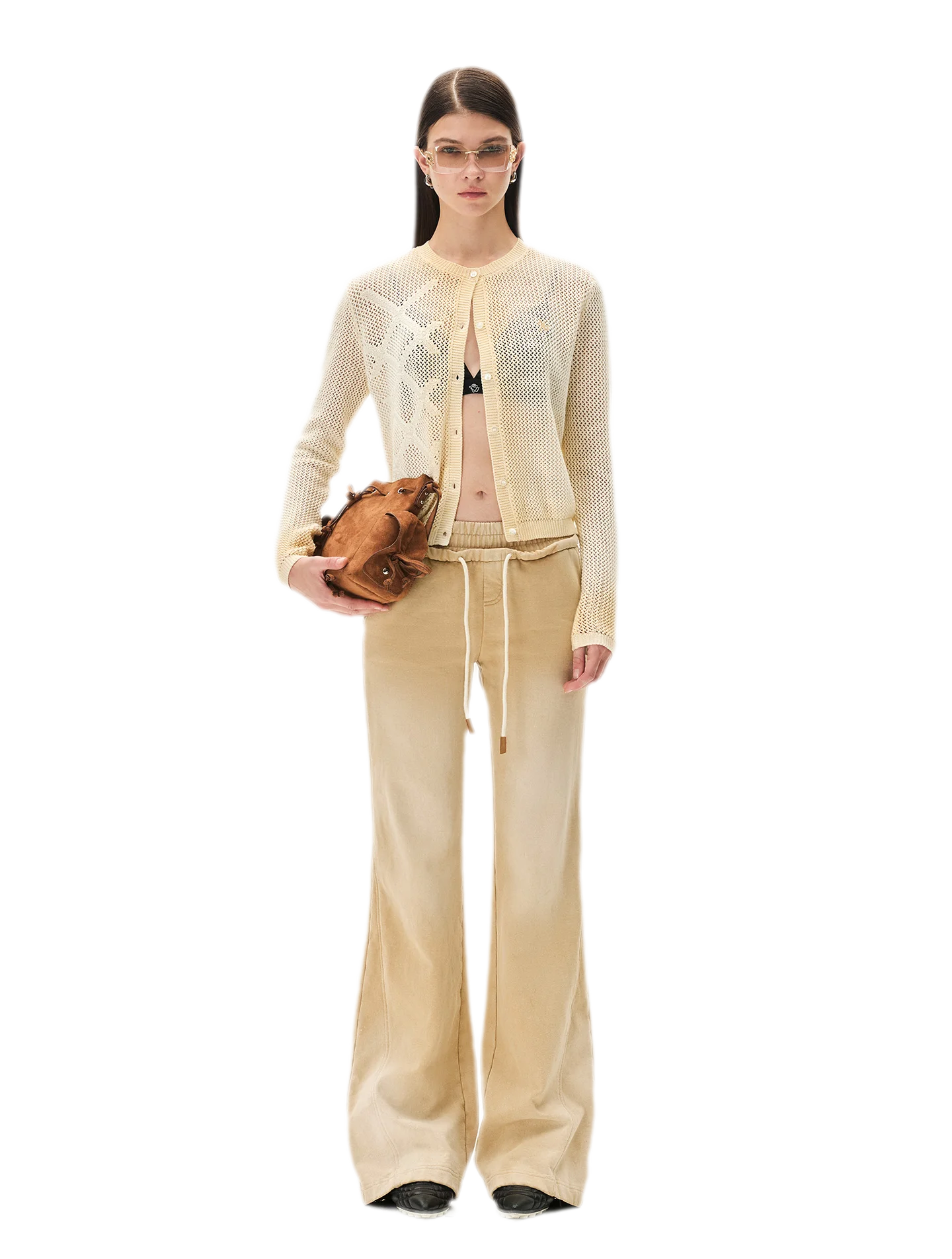 Sand-Washed Faded Straight-Leg Pants