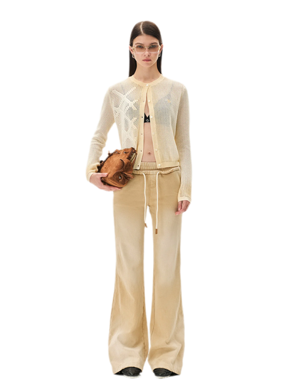 Sand-Washed Faded Straight-Leg Pants