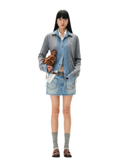 Wool Contrast Lapel Knit Cardigan