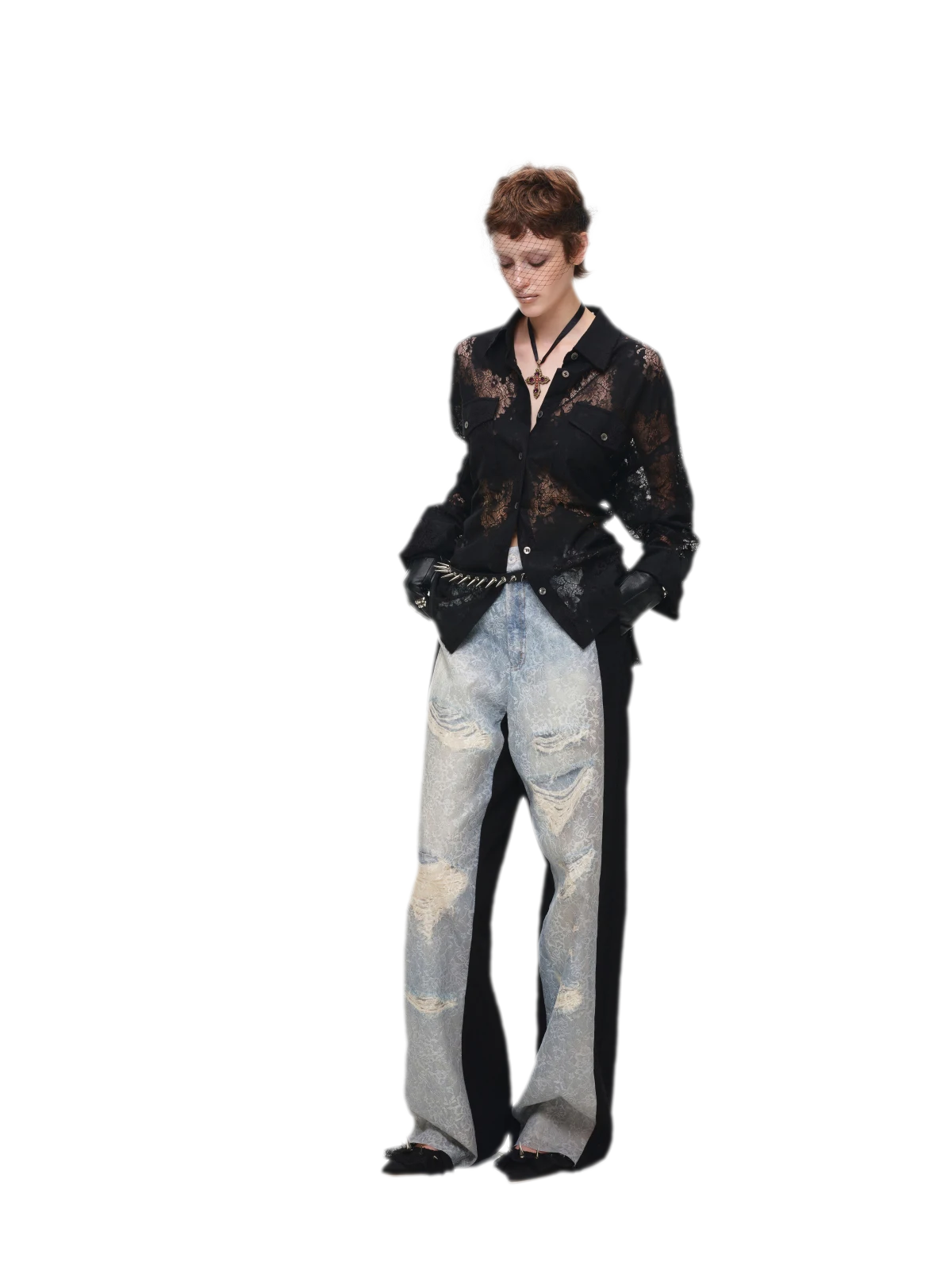 Washed Lace Straight Pants