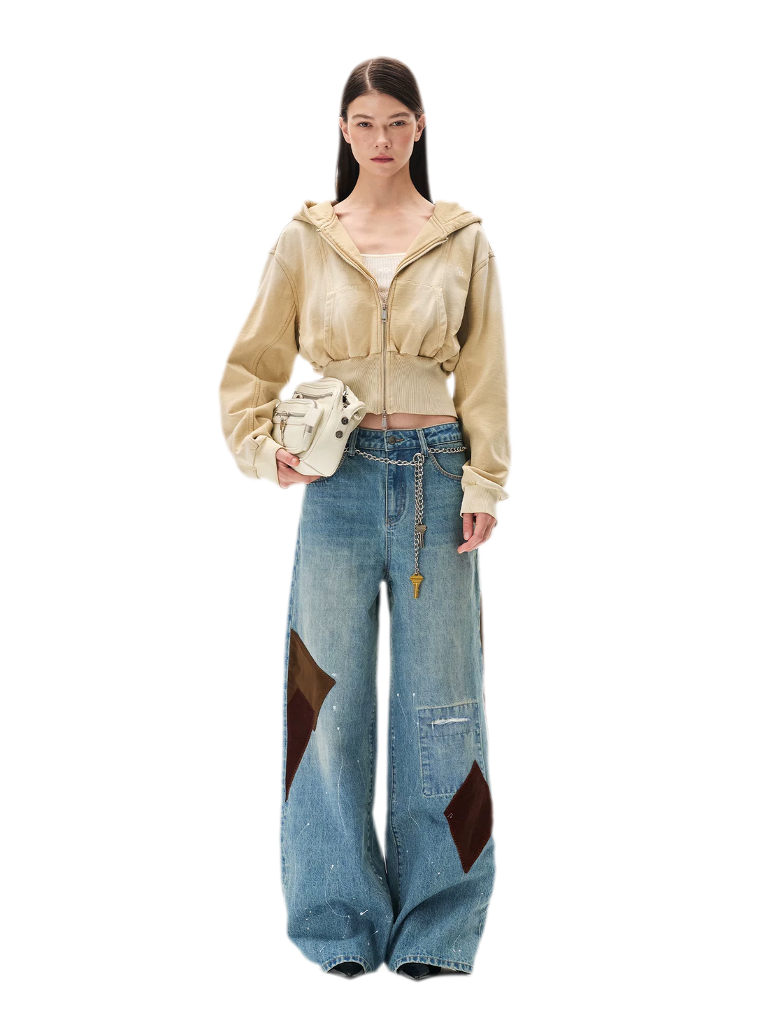 Sand-Washed Cropped Hooded Sweatshirt