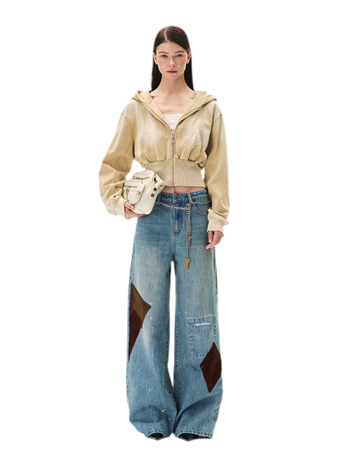 Sand-Washed Cropped Hooded Sweatshirt