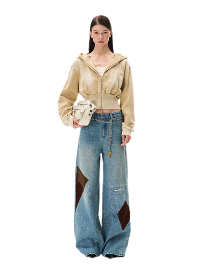 Sand-Washed Cropped Hooded Sweatshirt