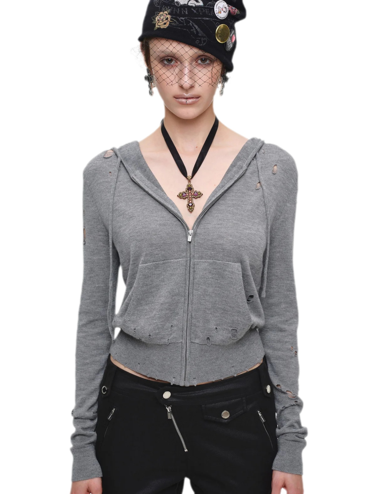 Distressed Hooded Knit Cardigan