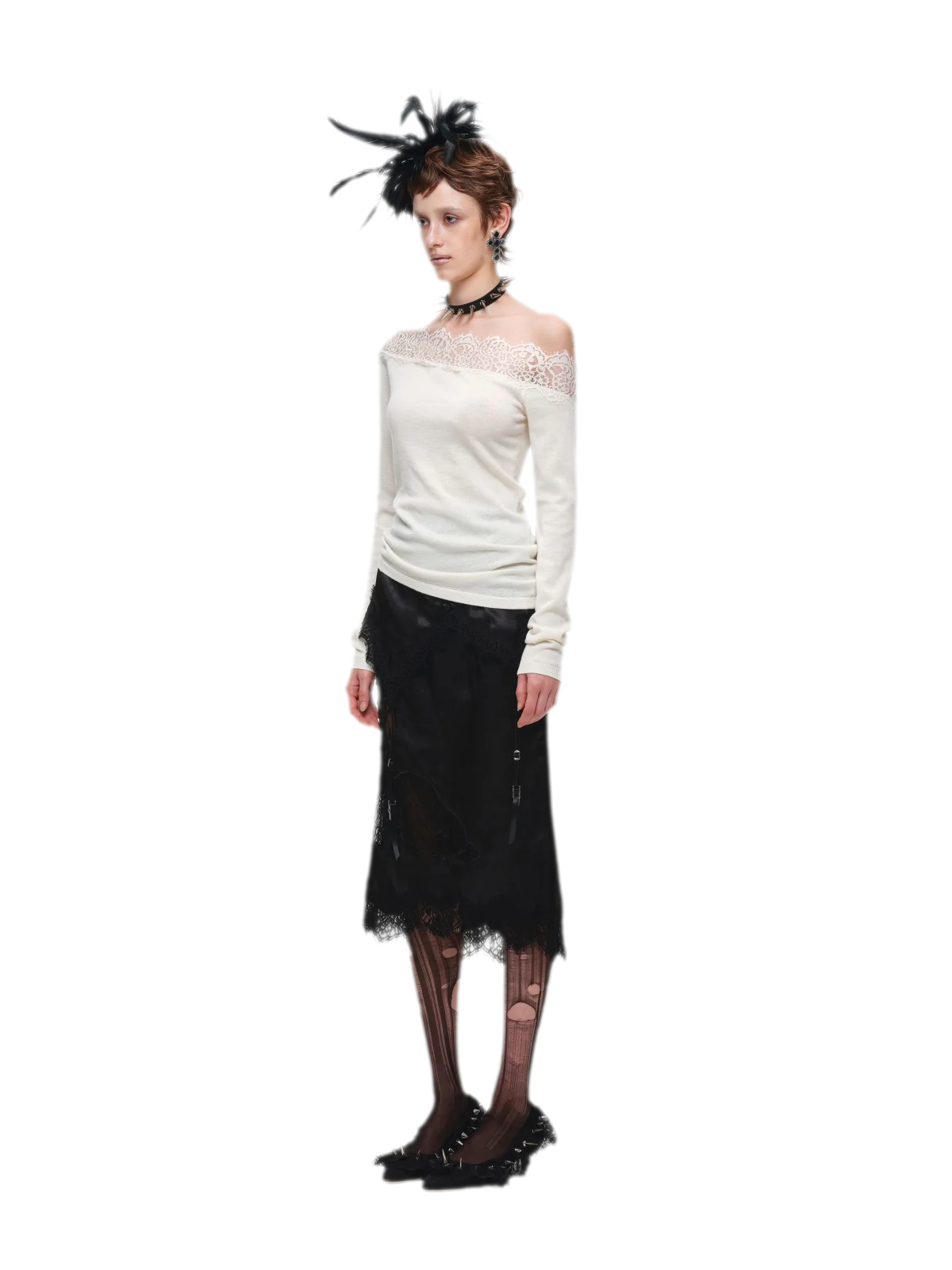 Acetate Cashmere Lace Knit Top