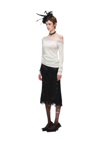 Acetate Cashmere Lace Knit Top