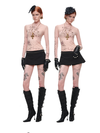 Tattoo Print Mesh Top