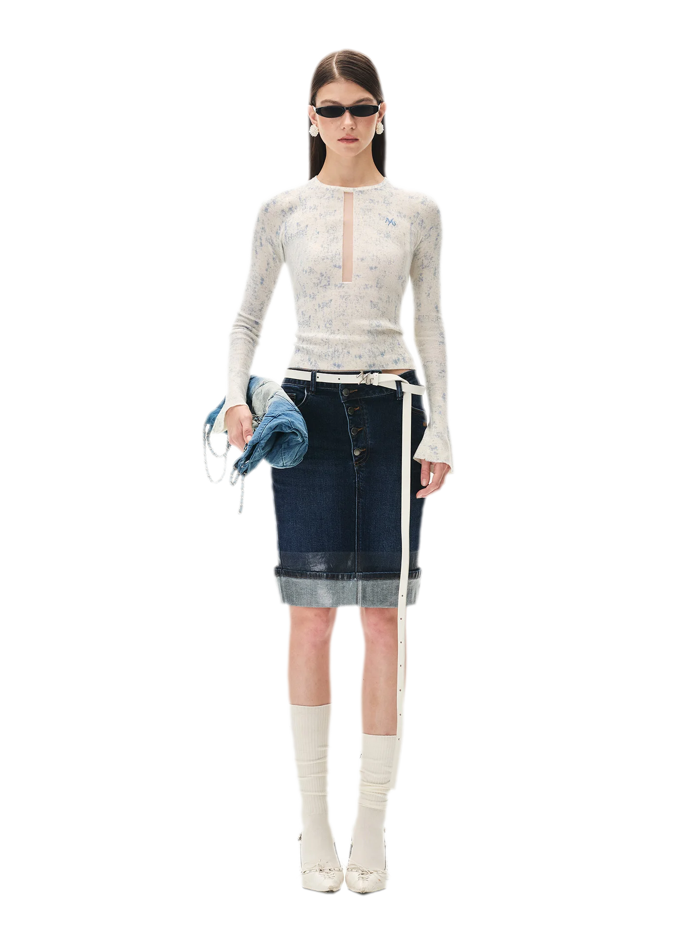 Fine-Gauge Printed Slim Knit Top