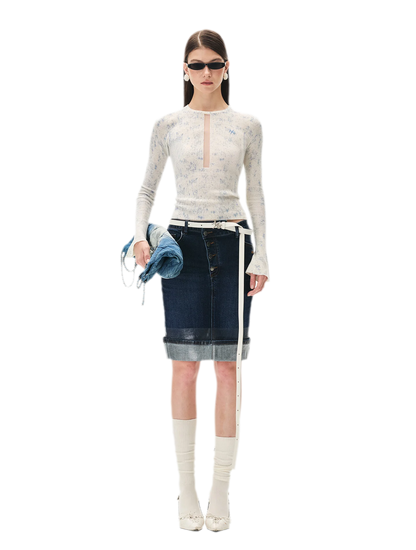Fine-Gauge Printed Slim Knit Top