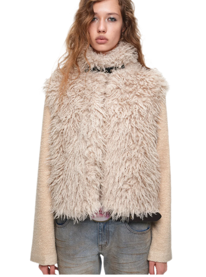 Veste courte en laine à ceinture contrastante