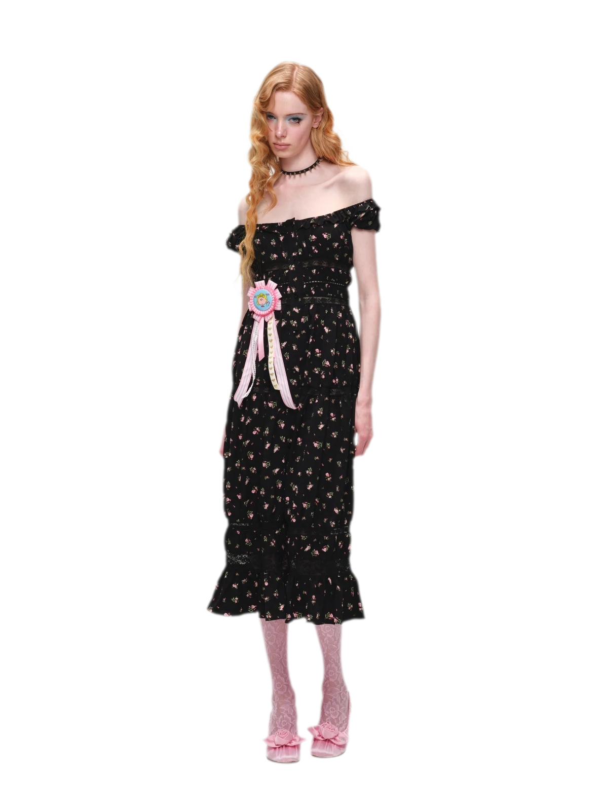 Long Floral Lace Chiffon Dress