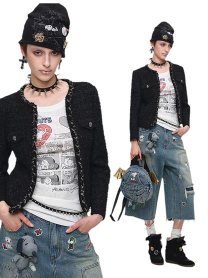 Washed Distressed Cropped Jeans