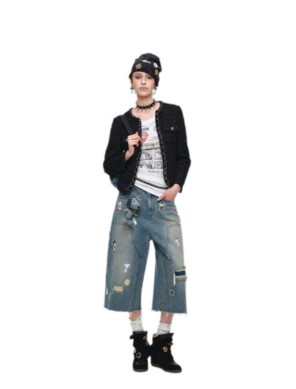 Bouclé Cropped Jacket Shorts Set