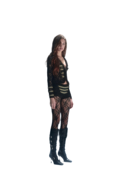 Set di cardigan e shorts con profili metallici