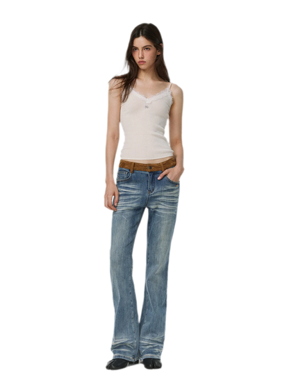 Feinstrick-Camisole aus Wolle mit Spitzenbesatz 100% Wolle