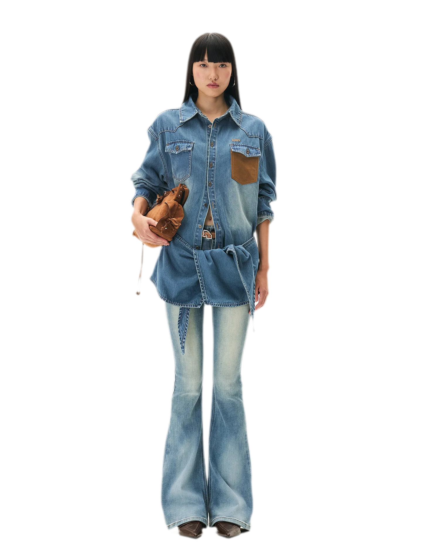 Washed Denim Suede-Panel Shirt