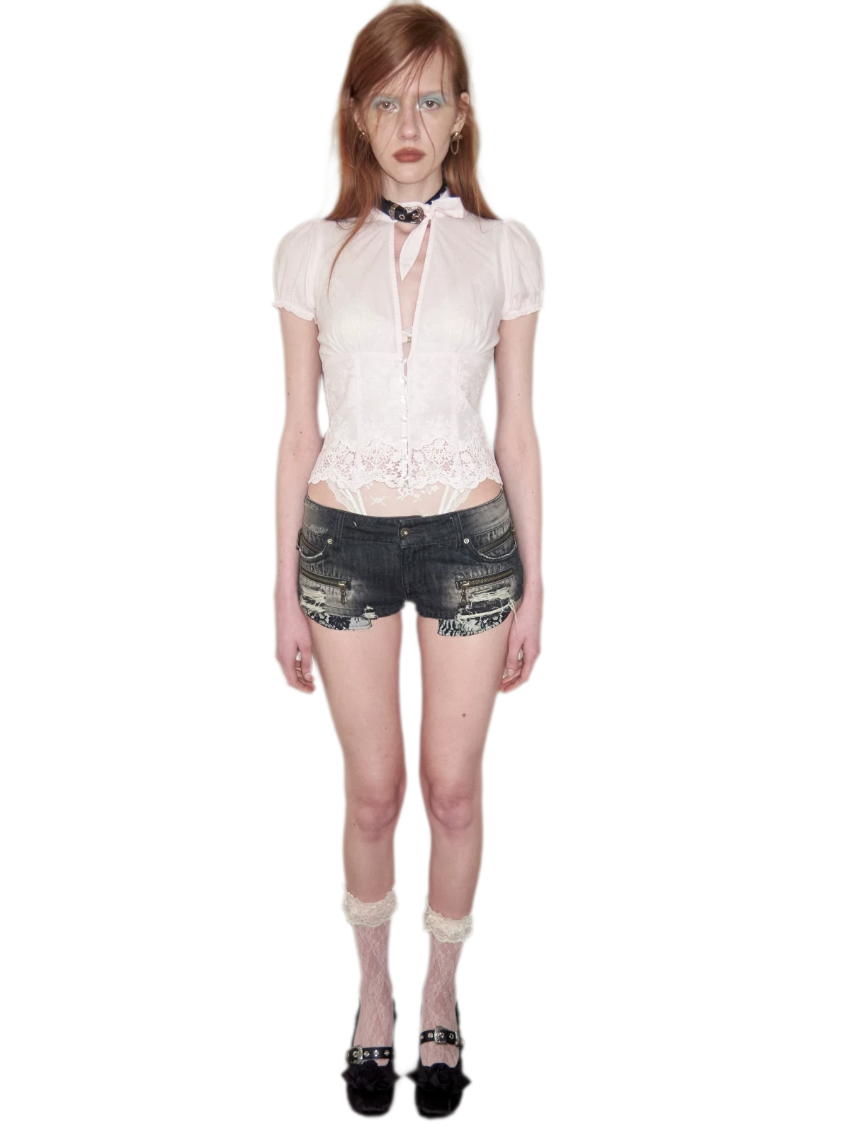Deep V-Neck Jacquard Blouse