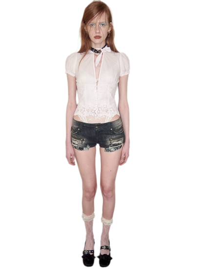 Deep V-Neck Jacquard Blouse