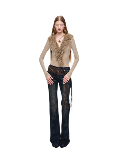 Ceinture de taille en PU à franges et clous