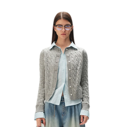Cable Knit Faux-Layer Cardigan