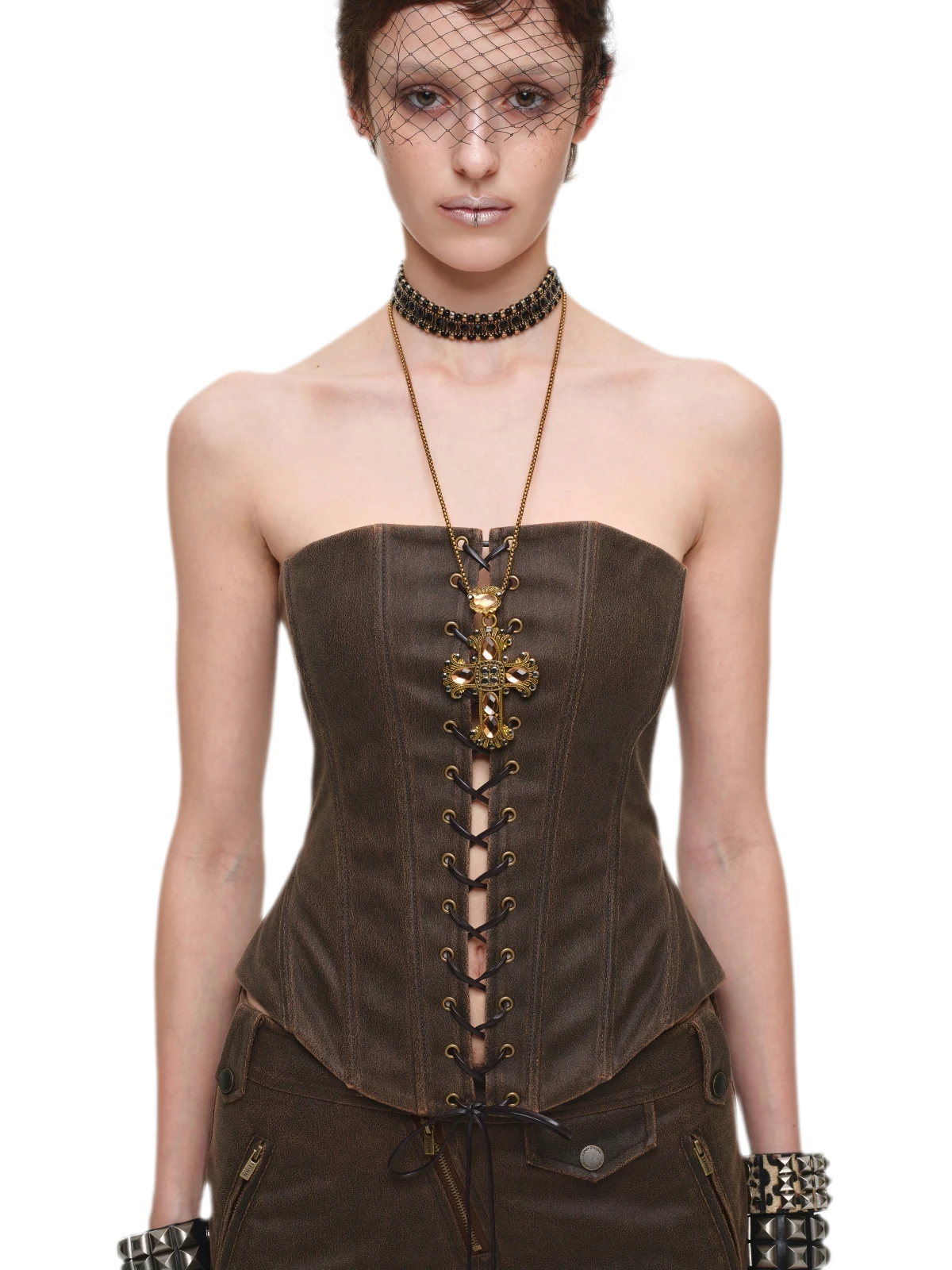 Washed Faux-Leather Corset Belt