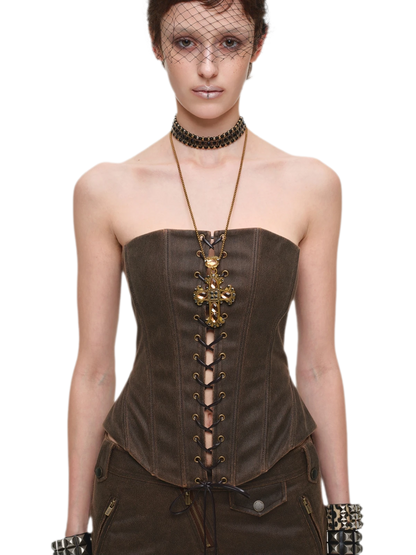 Washed Faux-Leather Corset Belt