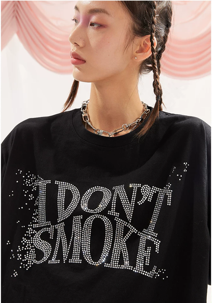 Street Style Rhinestone Logo Print T-Shirt