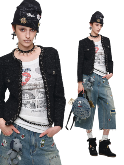Washed Denim Embroidered Backpack